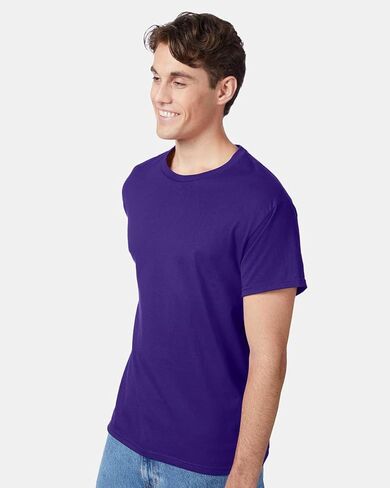 Hanes Authentic Short Sleeve T-Shirt, 100% Pre-Shrunk Cotton, Classic Fit, Tear Away Label, Purple, 4XL in Saudi Arabia