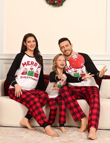 SWOMOG Family Christmas Matching Pajamas Sets Long Sleeve Pjs Holiday Sleepwear Women Men Soft Loungewear Set in Saudi Arabia