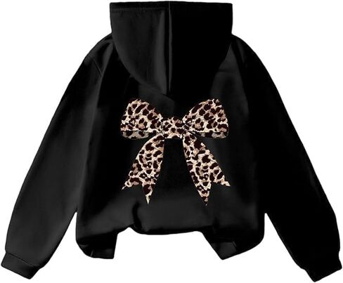 Fronage Women's Bow Cheetah Leopard Cropped Hoodies Long Sleeve Pullover Tops Y2K Preppy Cute Sweatshirts Hoodies in Kuwait