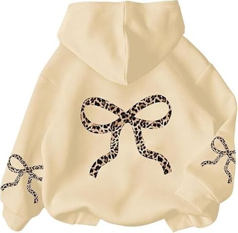 Fronage Women's Bow Cheetah Leopard Cropped Hoodies Long Sleeve Pullover Tops Y2K Preppy Cute Sweatshirts Hoodies in Kuwait