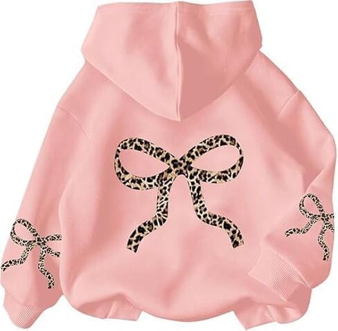Fronage Women's Bow Cheetah Leopard Cropped Hoodies Long Sleeve Pullover Tops Y2K Preppy Cute Sweatshirts Hoodies in Kuwait