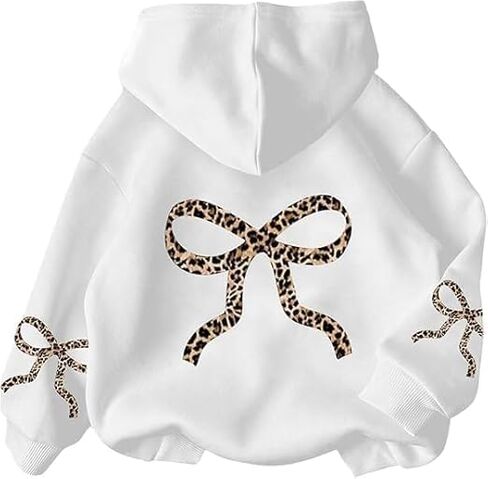 Fronage Women's Bow Cheetah Leopard Cropped Hoodies Long Sleeve Pullover Tops Y2K Preppy Cute Sweatshirts Hoodies in Kuwait