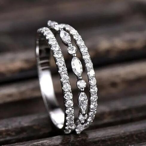 Stylish 3 Rows Shaped Female Ring with Shiny Cubic Zirconia Fashion Engagement Jewelry in Saudi Arabia