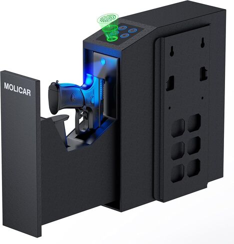 Biometric Slider Pistol Safe with LCD of Temp Humidity Battery, Mounted Single Bedside Gun Safe with 3 Ways Quick Access Handgun Case for Nightstand, Bed, Desk, Wall, Dresser in Kuwait