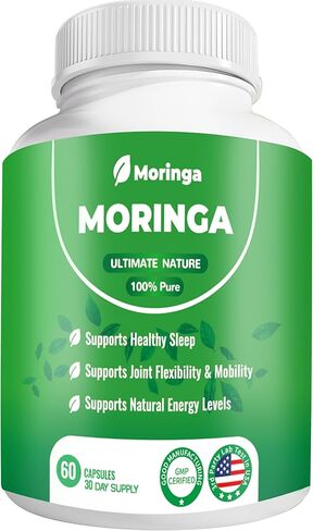 Moringa Capsules – 800mg Pure Moringa Powder Supplement – 60 Capsules for Natural Energy, Immune System, Skin & Gut Health Support, Green Antioxidant Superfood, Essential Vitamins & Amino Acids in Saudi Arabia