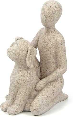 Lixintray لطيف الرجل والكلب النحت التذكاري تمثال الكلب الديكور لغرفة المعيشة، الحمام، المكتب، رف الكتب، الحيوانات الأليفة تحت عنوان ديكور المنزل هدايا الذاكرة لمحبي الحيوانات الأليفة (الحجر الرملي) in Kuwait