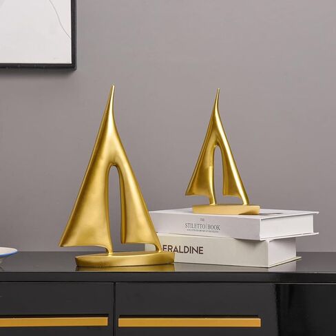 Aura7Mix Modern Home Decor Sculpture, Sailboat Decor Abstract Statue, Resin Art Sculptures and Statues, Boat Gifts Home Tabletop Decoration, Living Room, Bathroom, Office, Bookshelf（2 Pack-Gold in Saudi Arabia