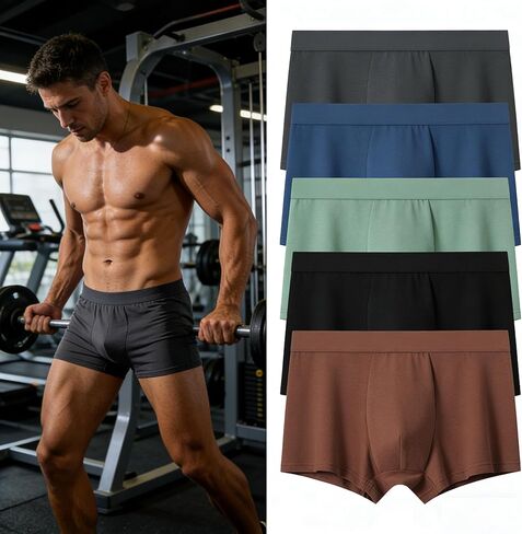 Men's 5-Pack Urban Shade Boxer Briefs Brick Red Blue Grey Soft Stretch Underwear Moisture Wicking Performance Trunks Breathable Mesh Feel L in Saudi Arabia