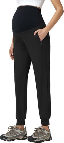 Foucome Women's Maternity Pants Quick Dry Zipper Pockets Athletic Joggers Casual Pregnancy Sweatpants in Kuwait