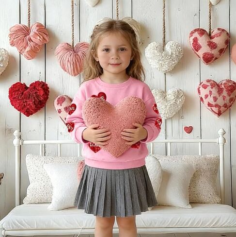 Eatbook Toddler Girl Valentine Sweatshirt Sequin Kids Valentine's Day Shirt Valentine Tshirt Heart Crewneck Sweatshirt in Saudi Arabia
