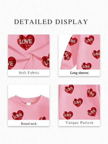Eatbook Toddler Girl Valentine Sweatshirt Sequin Kids Valentine's Day Shirt Valentine Tshirt Heart Crewneck Sweatshirt in Saudi Arabia
