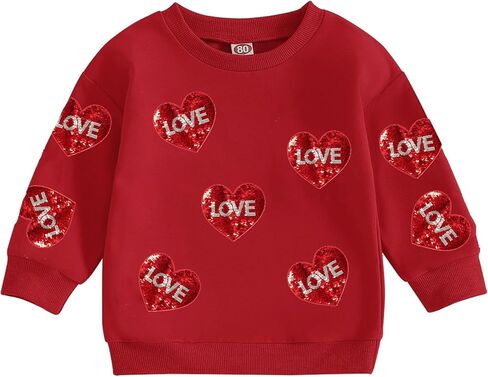 Eatbook Toddler Girl Valentine Sweatshirt Sequin Kids Valentine's Day Shirt Valentine Tshirt Heart Crewneck Sweatshirt in Saudi Arabia