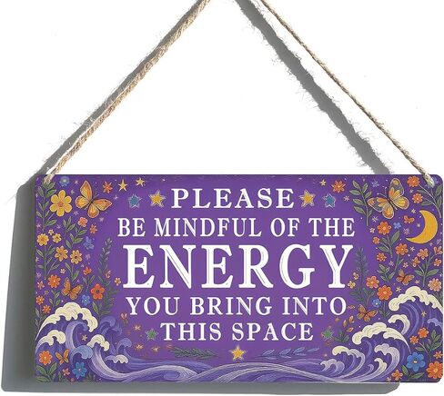 Spiritual Wall Decor Positive Energy Sign - Please Be Mindful of the Energy You Bring Sign -Good Vibes Only Sign Zen Decor for Home, Yoga Room, Meditation Space, Bedroom Door Hanging Signs 12x6 Inch in Saudi Arabia