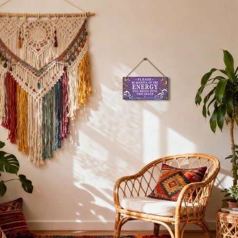 Spiritual Wall Decor Positive Energy Sign - Please Be Mindful of the Energy You Bring Sign -Good Vibes Only Sign Zen Decor for Home, Yoga Room, Meditation Space, Bedroom Door Hanging Signs 12x6 Inch in Saudi Arabia