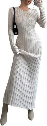 MakeMeChic Women's Sweater Dress Long Sleeve Tie Back Rib Knit Going Out Maxi Dress in Saudi Arabia