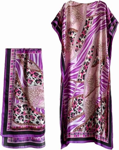 Kaftan Dresses Scarf Sets for Women Colorful Animal Floral Print Cover Ups Beach Swimwear Summer Casual Loose Maxi Dress in Saudi Arabia