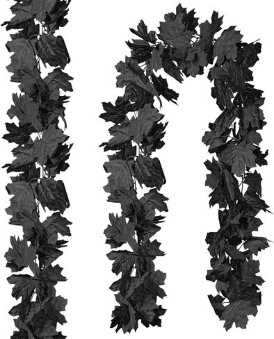 CQURE Black Maple Leaf Garland, 2PCS Halloween Garland Maple Leaves Fall Leaves Hanging Vines Halloween Thanksgiving Decor for Home Table Front Porch in Saudi Arabia