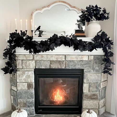 CQURE Black Maple Leaf Garland, 2PCS Halloween Garland Maple Leaves Fall Leaves Hanging Vines Halloween Thanksgiving Decor for Home Table Front Porch in Saudi Arabia