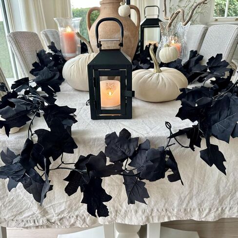 CQURE Black Maple Leaf Garland, 2PCS Halloween Garland Maple Leaves Fall Leaves Hanging Vines Halloween Thanksgiving Decor for Home Table Front Porch in Saudi Arabia