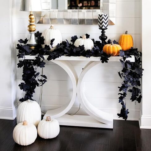 CQURE Black Maple Leaf Garland, 2PCS Halloween Garland Maple Leaves Fall Leaves Hanging Vines Halloween Thanksgiving Decor for Home Table Front Porch in Saudi Arabia