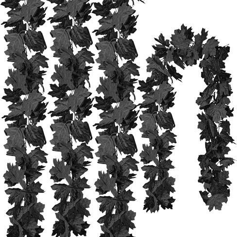 CQURE Black Maple Leaf Garland, 2PCS Halloween Garland Maple Leaves Fall Leaves Hanging Vines Halloween Thanksgiving Decor for Home Table Front Porch in Saudi Arabia