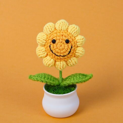 Crochet Potted Sunflower Flowers Knitted: Handmade Knitted Flower for Decorations Car Dashboard Desk Decor in Saudi Arabia