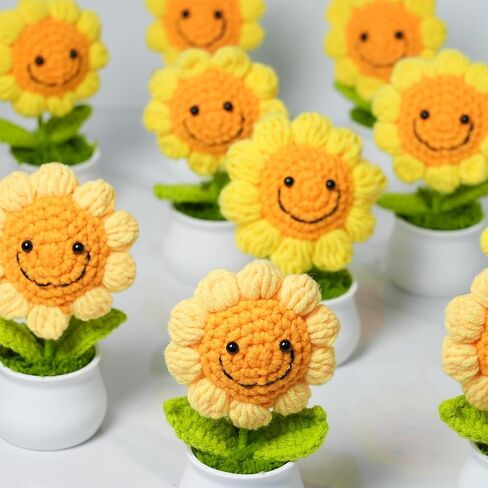 Crochet Potted Sunflower Flowers Knitted: Handmade Knitted Flower for Decorations Car Dashboard Desk Decor in Saudi Arabia