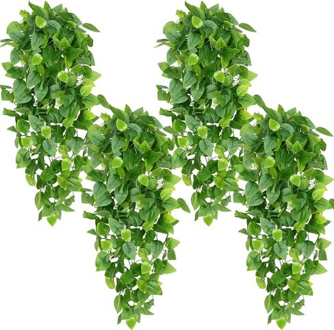 Waipfaru Fake Hanging Plants, 4pcs Artificial Hanging Plant, Faux Ivy Pothos Vines Greenery for Wall Home Bedroom Living Room Aesthetic Kitchen Office Aesthetic Kitchen Indoor Outdoor Decor in Kuwait