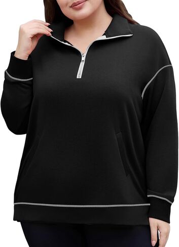 Unsenthy Plus Size Sweatshirt for Women Quarter Zip Pullover Tops Casual Long Sleeve Oversized Sweaters with Pockets XL-5XL in Kuwait