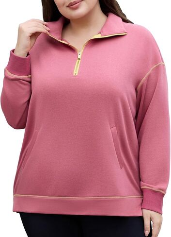 Unsenthy Plus Size Sweatshirt for Women Quarter Zip Pullover Tops Casual Long Sleeve Oversized Sweaters with Pockets XL-5XL in Saudi Arabia