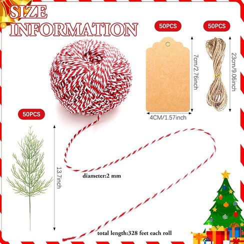 ctosree 50 مجموعات عيد الميلاد يختار الخضرة لتغليف الهدايا DIY الحرف عيد الميلاد الزهور يختار كرافت العلامات الصنوبر الاصطناعي أوراق فروع 1 لفات خيوط القطن لعيد الميلاد عطلة هدية التفاف in Saudi Arabia