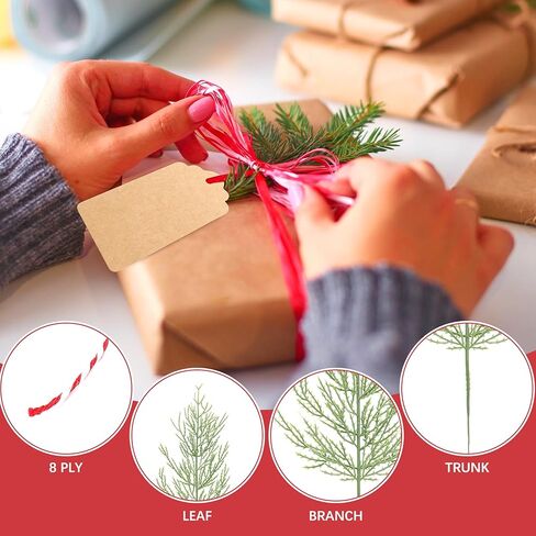 ctosree 50 مجموعات عيد الميلاد يختار الخضرة لتغليف الهدايا DIY الحرف عيد الميلاد الزهور يختار كرافت العلامات الصنوبر الاصطناعي أوراق فروع 1 لفات خيوط القطن لعيد الميلاد عطلة هدية التفاف in Saudi Arabia