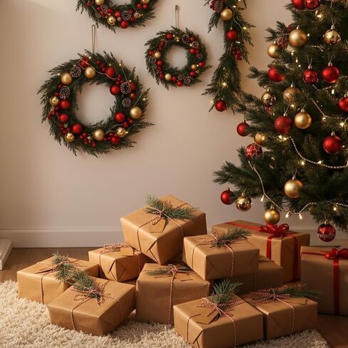 ctosree 50 مجموعات عيد الميلاد يختار الخضرة لتغليف الهدايا DIY الحرف عيد الميلاد الزهور يختار كرافت العلامات الصنوبر الاصطناعي أوراق فروع 1 لفات خيوط القطن لعيد الميلاد عطلة هدية التفاف in Saudi Arabia