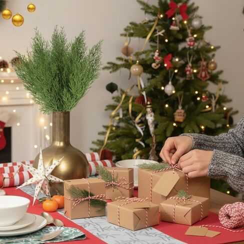 ctosree 50 مجموعات عيد الميلاد يختار الخضرة لتغليف الهدايا DIY الحرف عيد الميلاد الزهور يختار كرافت العلامات الصنوبر الاصطناعي أوراق فروع 1 لفات خيوط القطن لعيد الميلاد عطلة هدية التفاف in Saudi Arabia