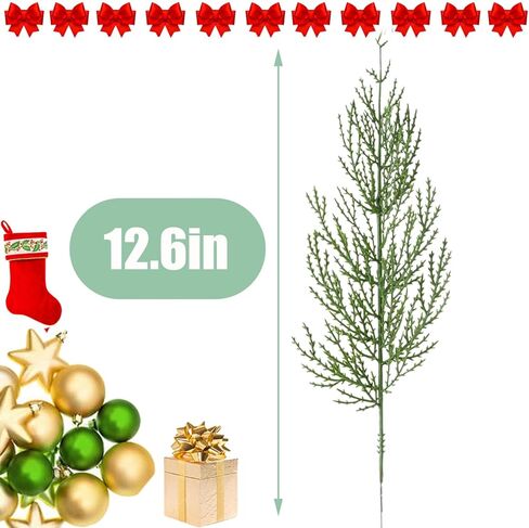 JK-GMTE Artificial Pine Branches,30 Pcs Christmas Faux Cedar Stems, Artificial Faux Cedar Branches, Fake Christmas Greenery Pine Picks for Wreath Craft DIY Home Kitchen Decorations in Kuwait