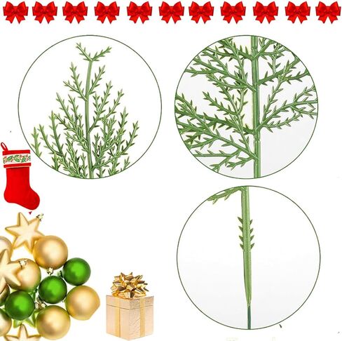 JK-GMTE Artificial Pine Branches,30 Pcs Christmas Faux Cedar Stems, Artificial Faux Cedar Branches, Fake Christmas Greenery Pine Picks for Wreath Craft DIY Home Kitchen Decorations in Kuwait