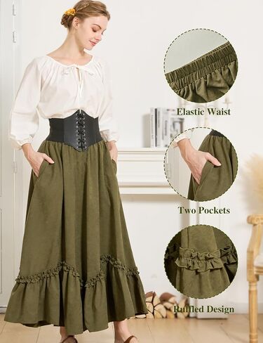 BEAUTELICATE Victorian Medieval Skirt Renaissance Costume Women Skirt with Pockets in Saudi Arabia