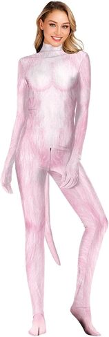 Sipumia Women Halloween Bodysuit Chest Animal Printed Cosplay Skinny Catsuit Fullbody Jumpsuit Costumes with Tail in Kuwait