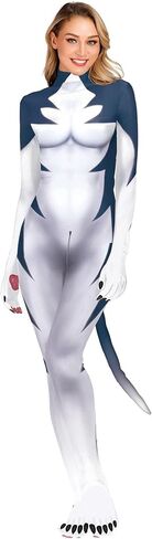 Sipumia Women Halloween Bodysuit Chest Animal Printed Cosplay Skinny Catsuit Fullbody Jumpsuit Costumes with Tail in Kuwait