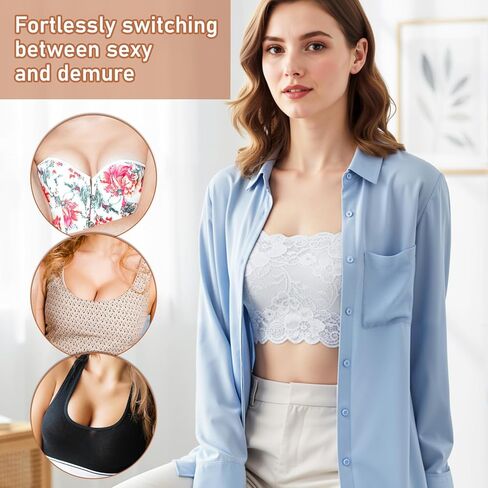3 Pcs Lace Tube Top Bra, Strapless Lace Bandeau Bra Stretchy Tube Top Bras for Low Neckline Cleavage Cover Strapless Bras Bandeau Chest Wrap (White, Black, Beige) in Saudi Arabia