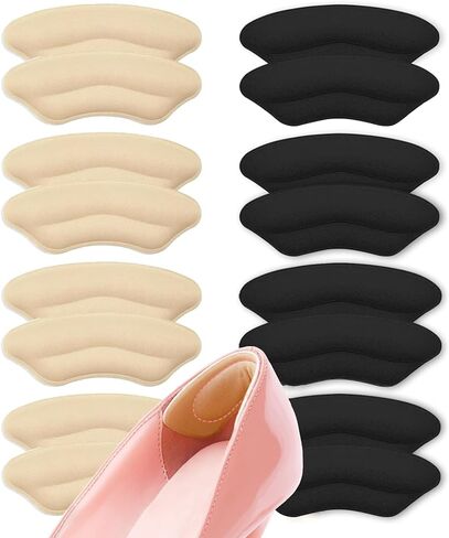 8 Pairs Heel Pads for Shoes, Heel Grips for Womens Men, Shoe Filler Inserts for Too Big, Heel Protectors for Heel Pain, Heel Grippers for Loose Shoes, Shoe Size Reducer, Prevent Blisters (Beige+Black) in Saudi Arabia