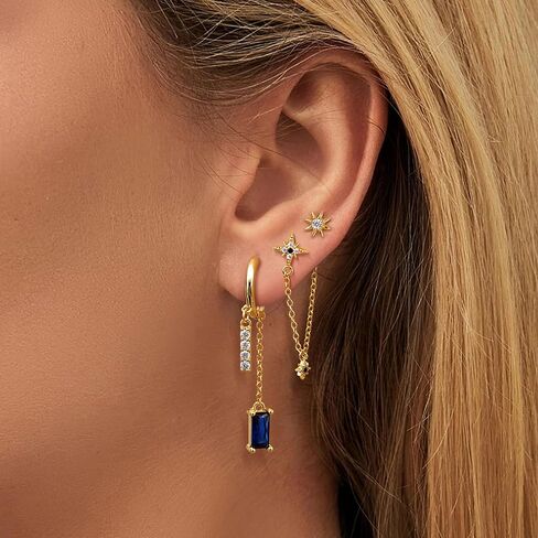 Sterling Silver Earring Sets for Multiple Piercing 14K Gold Plated Dainty Earrings for Women Huggie Hoop Drop Dangle Stud Earrings Cartilage Earring Set in Saudi Arabia