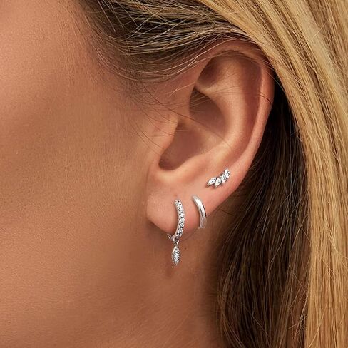 Sterling Silver Earring Sets for Multiple Piercing 14K Gold Plated Dainty Earrings for Women Huggie Hoop Drop Dangle Stud Earrings Cartilage Earring Set in Saudi Arabia