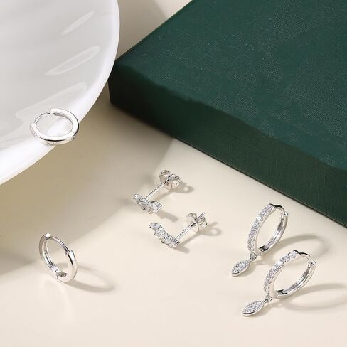 Sterling Silver Earring Sets for Multiple Piercing 14K Gold Plated Dainty Earrings for Women Huggie Hoop Drop Dangle Stud Earrings Cartilage Earring Set in Saudi Arabia