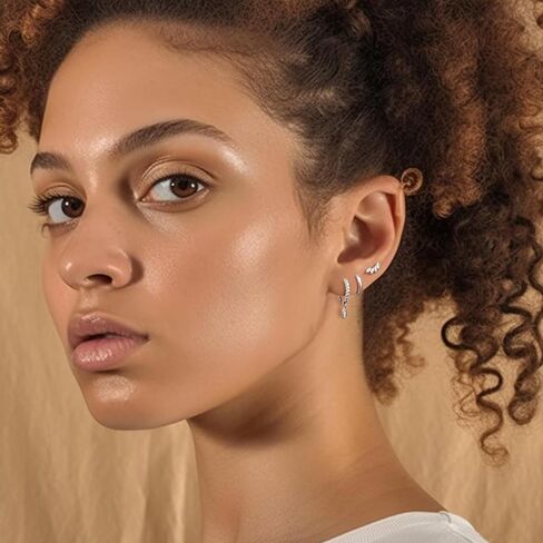 Sterling Silver Earring Sets for Multiple Piercing 14K Gold Plated Dainty Earrings for Women Huggie Hoop Drop Dangle Stud Earrings Cartilage Earring Set in Saudi Arabia