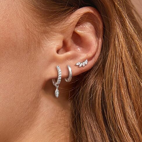 Sterling Silver Earring Sets for Multiple Piercing 14K Gold Plated Dainty Earrings for Women Huggie Hoop Drop Dangle Stud Earrings Cartilage Earring Set in Saudi Arabia