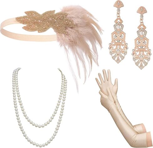 SWEETV 1920s Great Gatsby Accessories Set for Women, Flapper Headband Headpiece Roaring 20s Costume Accessories Set in Saudi Arabia