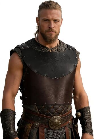 UQJE Leather Chest Armor Men Medieval Viking Retro Mercenary Knight Archer Leather Plate Armor in Saudi Arabia