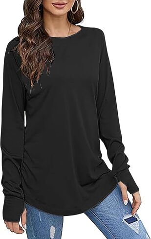Long Sleeve Shirts for Women Tunic Tops Thumb Hole Oversized Tshirts Fall Outfits in Saudi Arabia