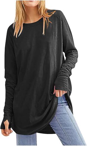 Long Sleeve Shirts for Women Tunic Tops Thumb Hole Oversized Tshirts Fall Outfits in Saudi Arabia